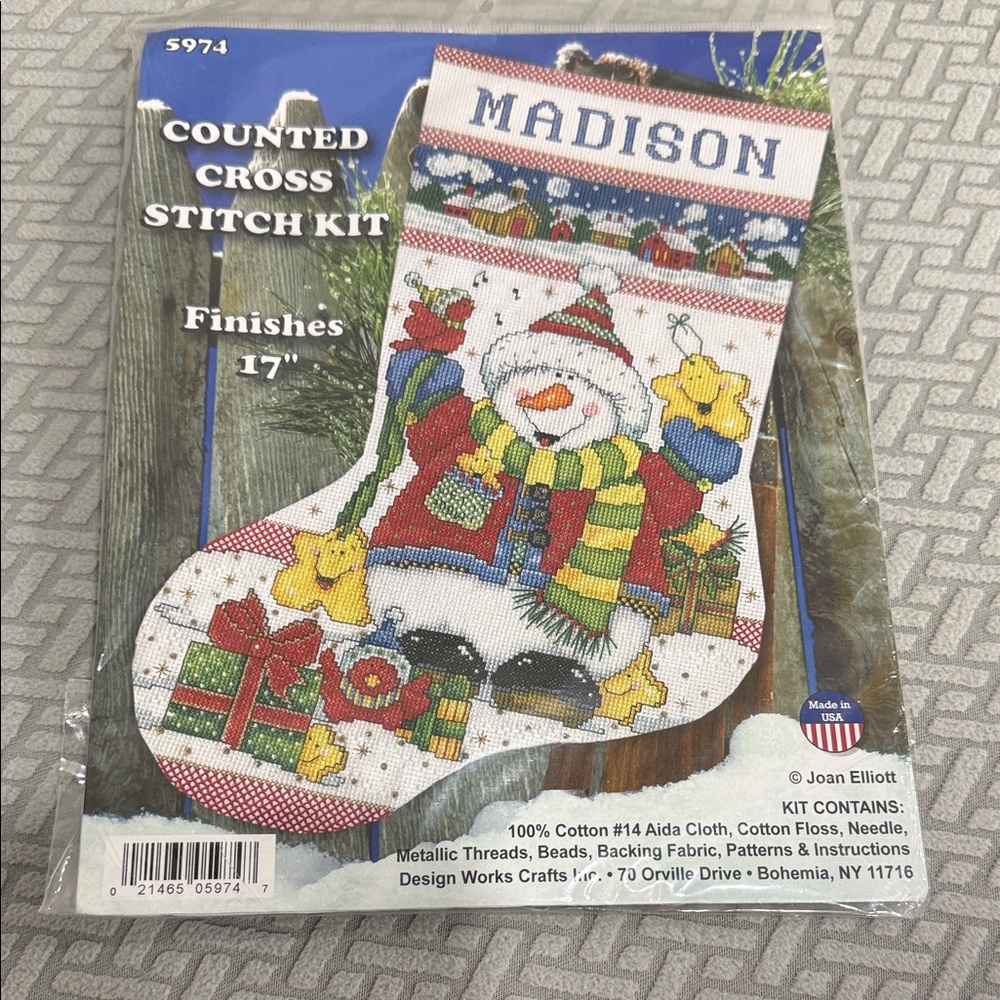 Design Works SNOWMAN FUN Counted Cross Stitch Stocking Kit Joan Elliot